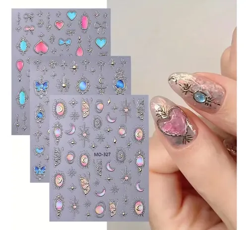 Pack De 3 Pegatinas De Uñas Barroco 3d – Corazón, Estrella Y