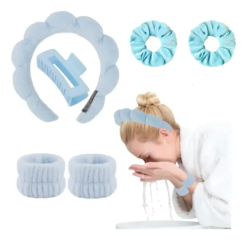 6 Pcs Diademas De Pelo Y Muñequeras Horquilla Maquillaje