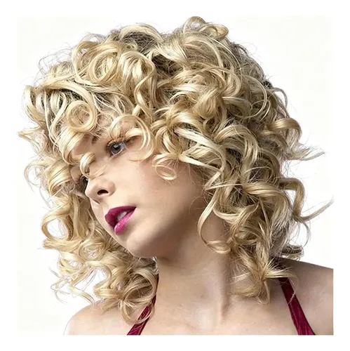 Peluca Rizada De 14 Pulgadas, Cabello Rubio Corto Con Flequi
