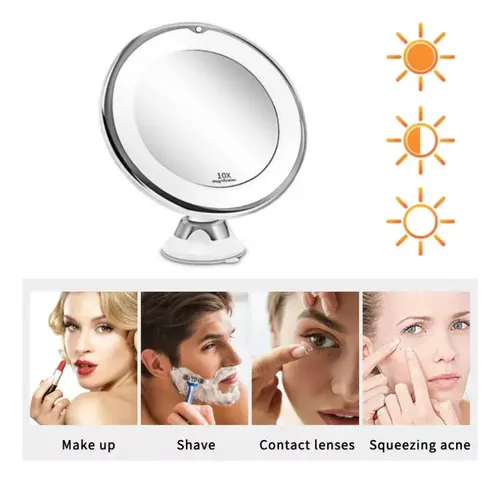 Espejo De Maquillaje Led Flexible De 360 Grados, Ventosa Con Aumento De 10 Veces