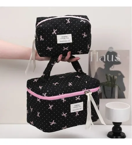 Bolsa Acolchada Con Lazo Rosa For Maquillaje, Bolsa De \\
