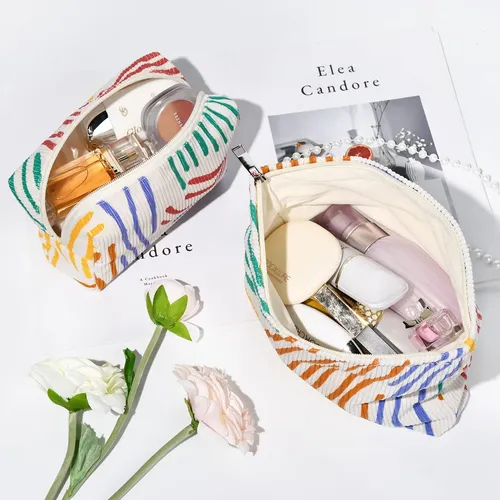 Soidram 2 Piezas Rayas Bolsa De Maquillaje Cosmética Grande