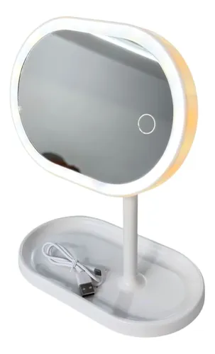 Espejo Maquillaje Led Base Organizadora 3 Tonos Luz Usb C