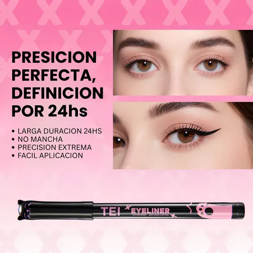 Delineador Líquido Negro Gatito Kawai X3uni Tei Cosmetica