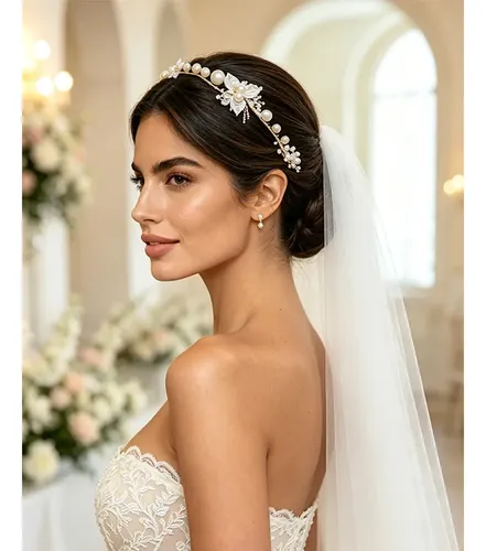 Diadema Con Forma De Corona Floral Para Novia, Accesorio Par Golden Hairband