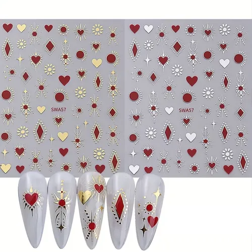 2 Hojas Calcomanías Para Uñas Diseño Corazones