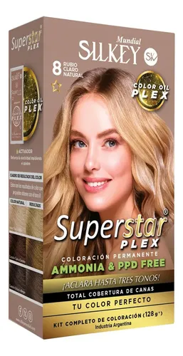 Kit Silkey Superstar Plex Tintura Sin Amoníaco 60g Tono 8 Rubio Claro Natural