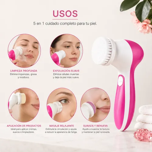 Cepillo Limpiador Facial Masajeador Exfoliante 5 En 1 Suave