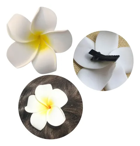 C Pinza For El Pelo Con Flor Plumeria Hawaiana (7 Cm)