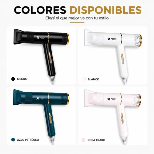 Secador De Pelo Profesional Para Viaje 2000w Exxtra Tech Con Boquilla Concentradora Compacto Liviano Aire Frío Calor Alta Potencia Rosa Claro