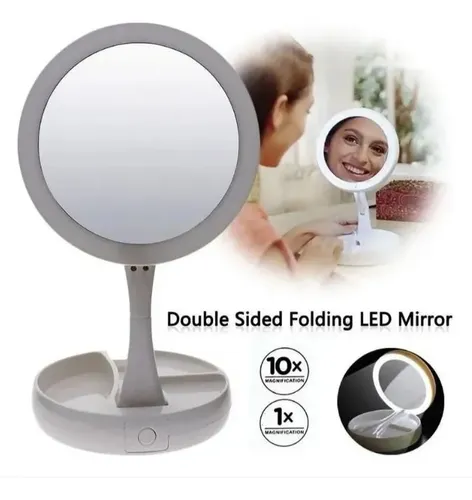 Espejo Para Maquillaje Doble C/ Aumento 10x Y Luz Led Blanco