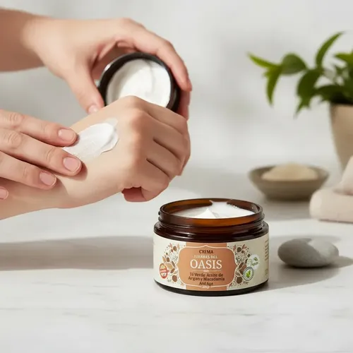 Crema Antiage con Té Verde Aceite de Argán y Macadamia Hierbas Del Oasis x 250gr