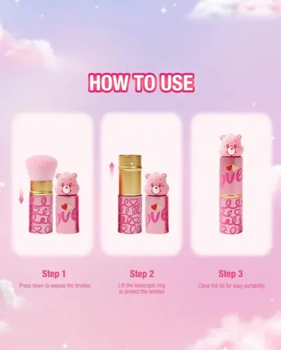 Brocha Retráctil De Maquillaje Ositos Cariñositos Rosa Love