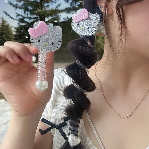 Coletero Espiral Hello Kitty Con Lazo Rosa, Regalo San Valen Kt Brillante Hello Kitty