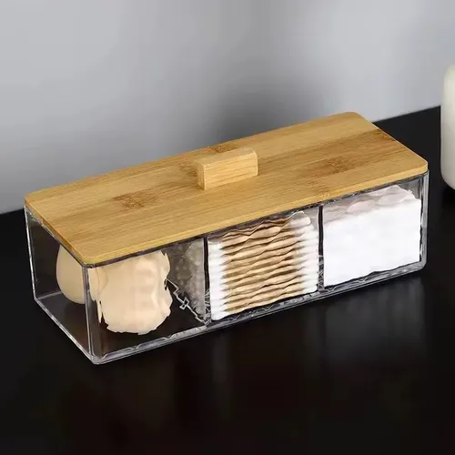 Organizador Rectangular Dallas Acrilico Bambu 3 Divisiones Madera/transparente