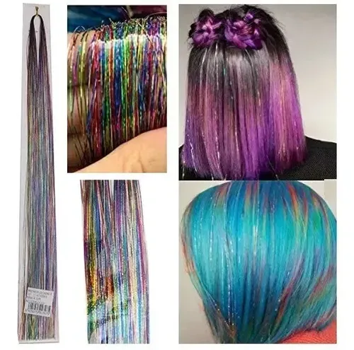 Extensiones de Oropel Metálico para Cabello, Multicolor de 100 cm
