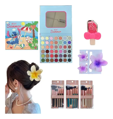 Set Maquillaje Stitch Infantil +brochas +lip Gloss +broches