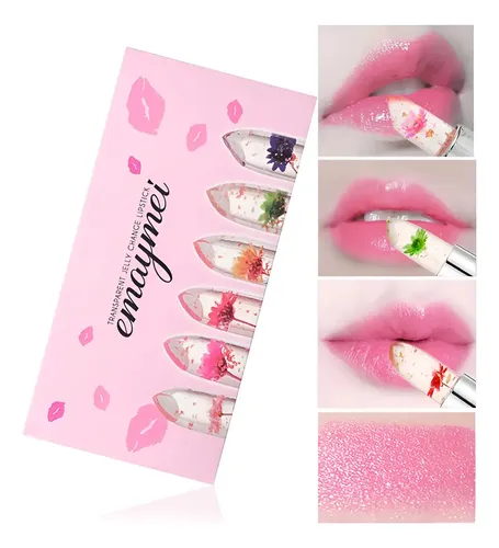 Lápiz Labial, Lápiz Labial De Flor De Gelatina Seca Que Camb