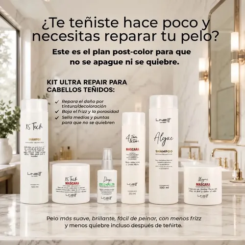 Kit Reparación Total 6, cabello teñido alisado, Shampoo y Máscara extra ácidos para cerrar cutículas y Shampoo, Máscara y Crema de Peinar Reparadora, Protectora Térmica y Serum Reparador de Coco+Palta