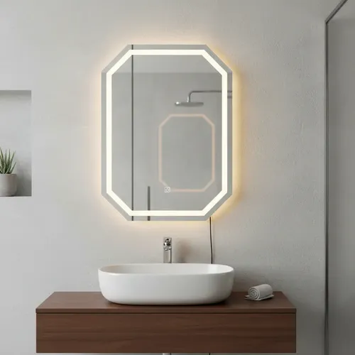 Espejo Led Octogonal Elicar 50x70cm Touch Blanco Frio Baño