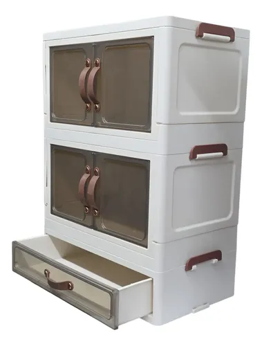 Gabinete Organizador Plástico Apilable 3 Niveles Con Puertas