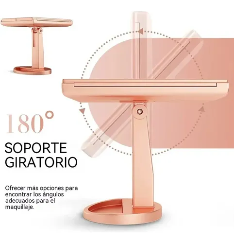 Espejo Maquillaje Luz Tríptica Aumentos 10x/3x/2x Carga Usb