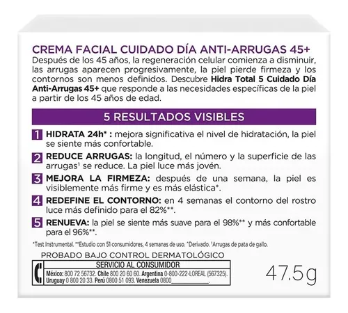 Crema Facial Antiarrugas +45 L’oréal Paris Hidra Total 5