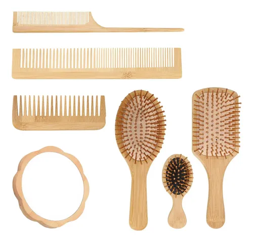 7 Cepillo De Bambú Para Cabello Antiencrespamiento Kit Peine