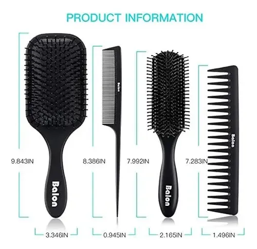 Juego De 4 Cepillos Para El Cabello Con Paleta Antiestáticos Negro.