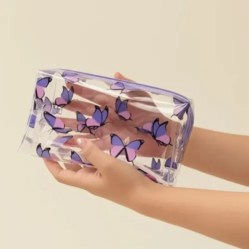 Neceser De Maquillaje Estilo Coreano Morado Pvc, Impermeable