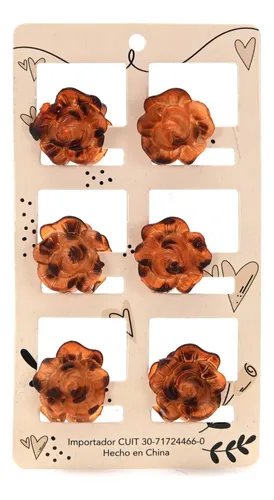 Broche Chico De Pelo X 6 Flor Rosa Carey