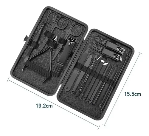 Set Estuche Manicura Pedicura 19 Pzas Negro Acero Inoxidable