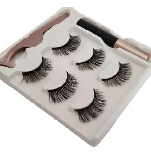 Kit X6 Pestañas Postizas Con Delineador Magnético Y Pinza 05 D 1 Cm 3.5 Cm