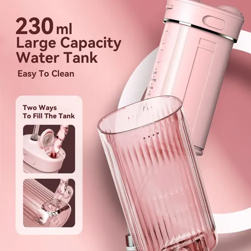 Hilo Dental Portátil Mini, Irrigador Oral, 4 Modos, Impermea Rosa Pálido