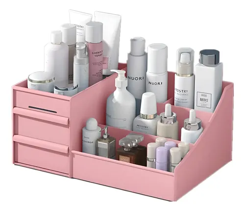 Organizador Cosméticos Plástico Rosa Creamoon 8 Compartimentos 2 Cajones