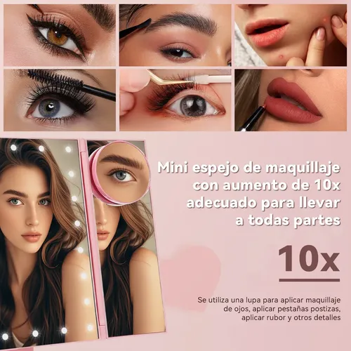 Un Espejo De Maquillaje Con Luz Triple Con Aumentos De 10x/3
