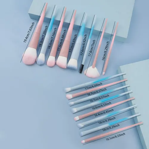 Set De 16 Brochas De Maquillaje Degradado Azul Y Rosa