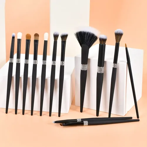Set 10 Brochas Negro Mate Contorno Polvo Profesional