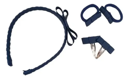 Combo Accesorios Para Nenas Vincha Hebillas Gomitas Escolar Color Azul Marino Combo Escolar