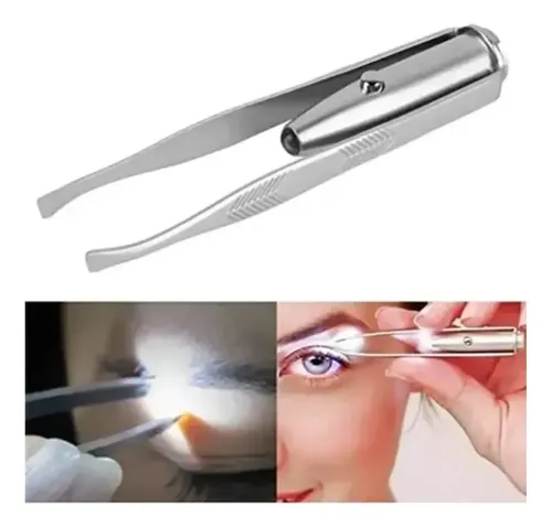 Pinza Para Cejas Acero Inoxidable Con Luz Led