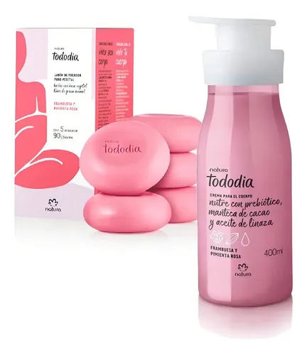 Kit Natura Tododia Frambuesa y Pimienta Rosa para Cuidado Corporal con Jabón y Crema Hidratante