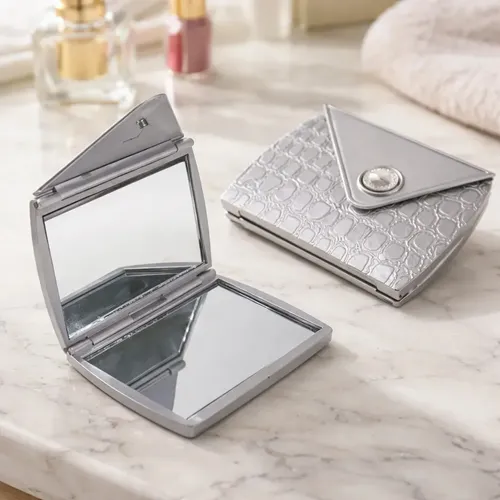 Espejo Vidrio Para Cartera Aumento X2 Y X1 Broche 8 X 6 Cm