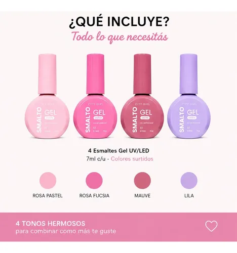 Kit X4 Esmaltes Semipermanentes Gel Uv/led City Girl 7ml