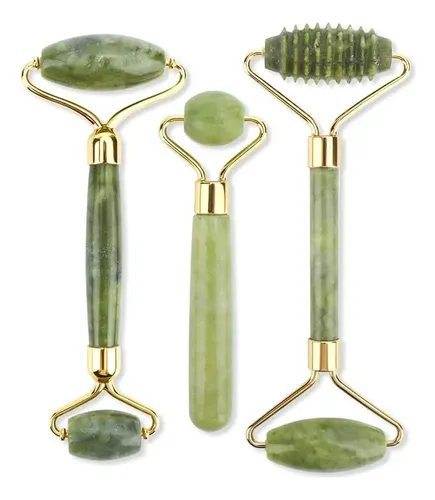 Rodillo De Jade Para Masajes Faciales Y Corporales Verde