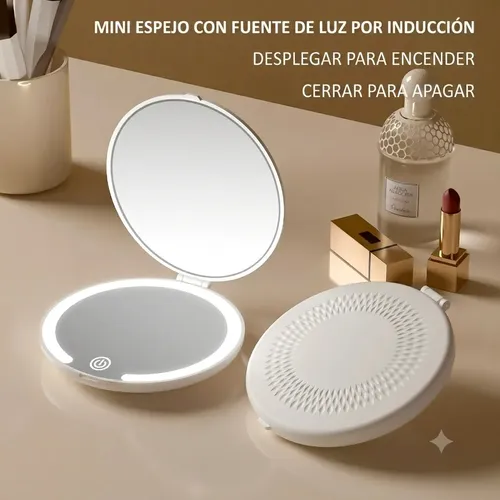 Espejo De Maquillaje Led, Espejo Compacto Plegable Y Portáti
