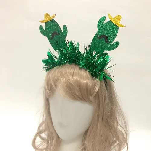 Aros De Pelo Cactus Verde 2 Piezas Para Fiesta