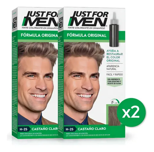 Pack Tintura Shampoo Just For Men Fórmula Original Castaño Claro 2 Unidades