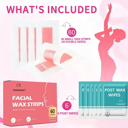 Tiras De Cera Facial Charmonic, 60 Unidades, Con Toallitas D
