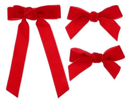 3 Diademas De Pelo Rojas Con Lazo Para Niñas, Clips Grandes,