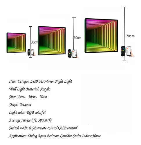 Luz Led Espejo Infinito 3d Control Remoto 30cm